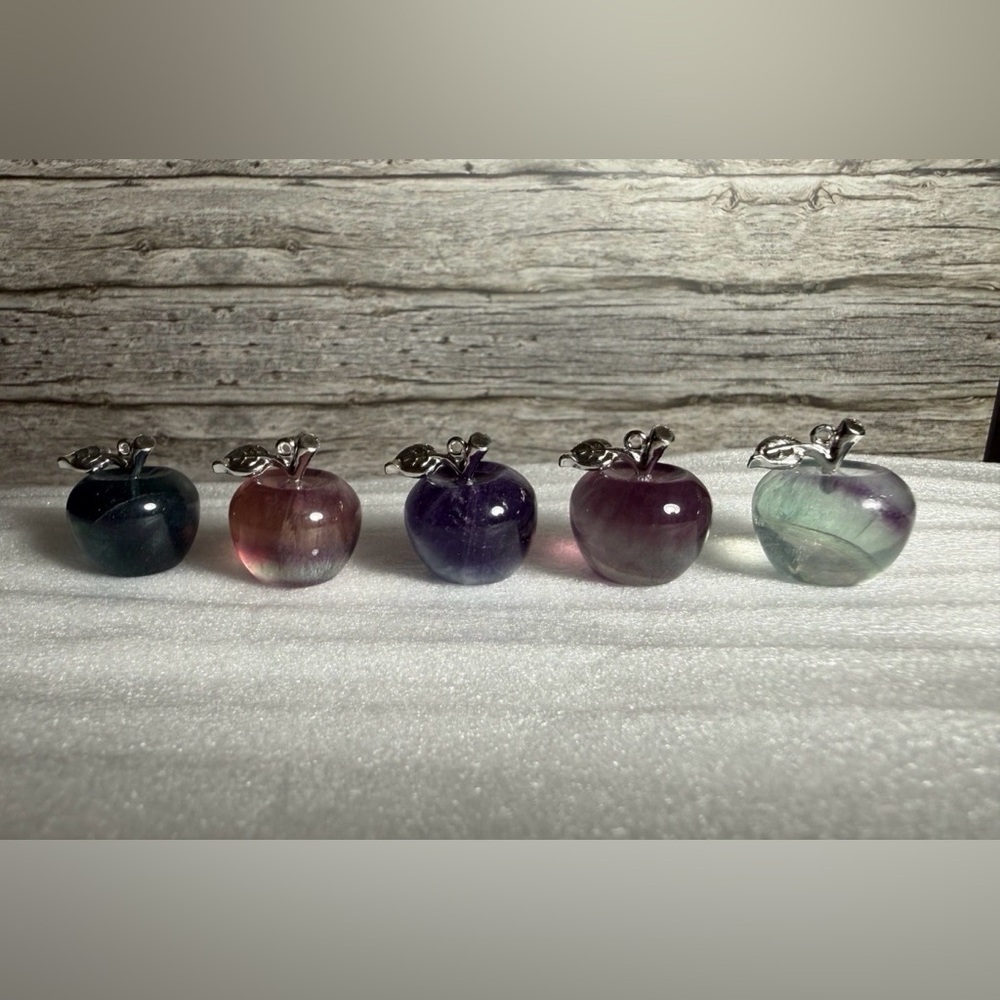 Set of 5 pcs Rainbow Fluorite Crystal Mini Apple Carvings "Genius Stone" - Picture 10 of 10